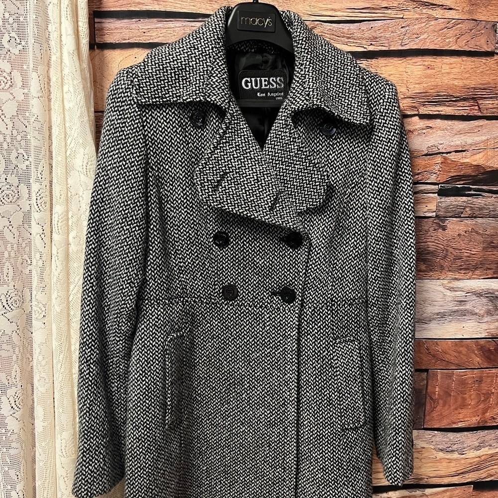 GUESS Women's Tweed Wool Blend Double-breasted Peacoat (025) - Picture 3 of 11